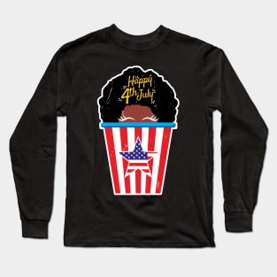 Happy 4th of July, Afro girl t-shirt Long Sleeve T-Shirt